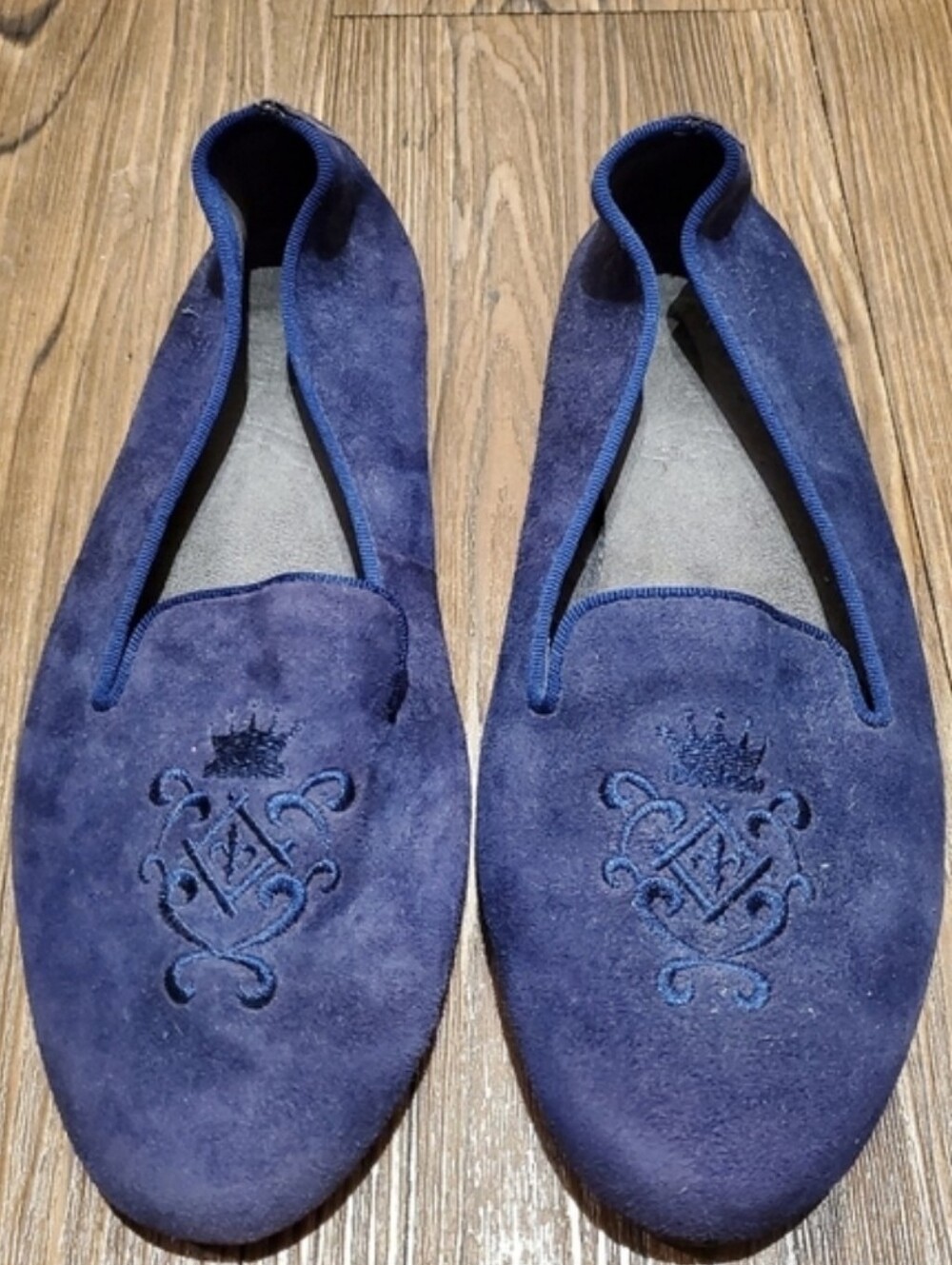 Aerosoles Blue Suede Shoes Round Toe Ballet Flats Embroidered Loafers Preppy 7